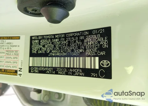 2021 Toyota C-Hr Le из США, поврежденный, VIN JTNKHMBX8M1110437